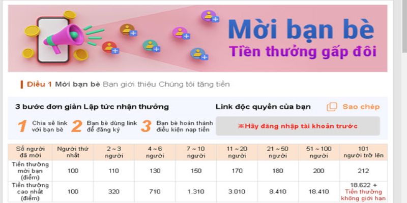 Mời bạn bè nhận ngay tiền thưởng gấp đôi