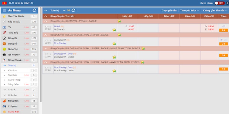 Kèo tổng tỉ số ở cá cược bóng chuyền Kubet11
